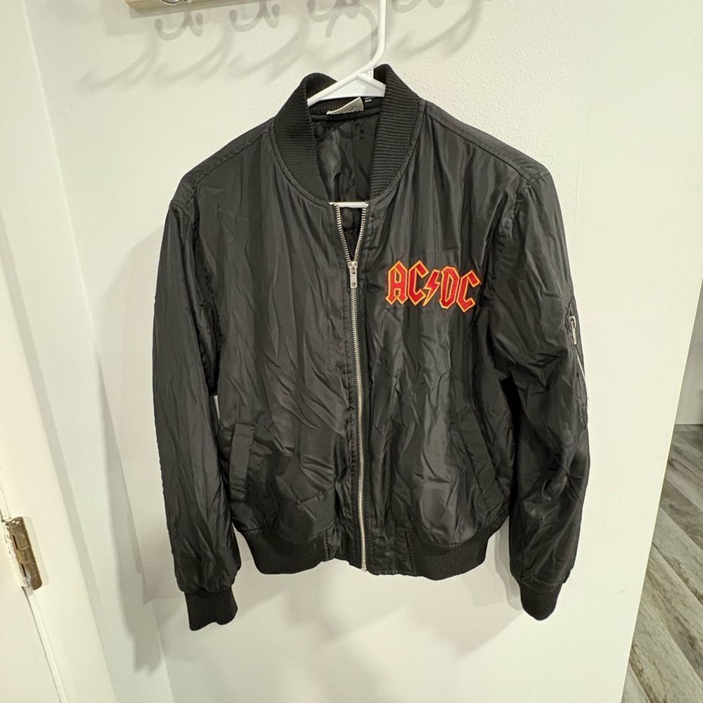 AC/DC 1981 World Tour Black Bomber Style Jacket with Red Logo
